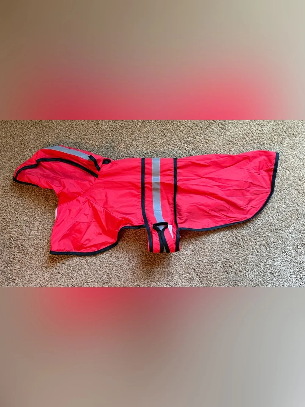 Red Reflective Dog Raincoat with Black Trim Size Large